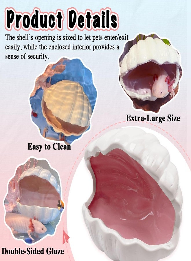 Niuohoy Axolotl Hide Shell Shape Ceramic Fish Tank Cave, Double Sided Glaze, Fish Tank Decor Shelter for Small Pet Frog Fish Betta (Extra Large, Pink) - Image 3